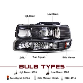 JSBOYAT 4pcs Headlight Assembly Fit for 1999-2002 Chevy Silverado 1500 2500/00-06 Chevy Tahoe Suburban, with Bumper Lights Passenger & Driver Side