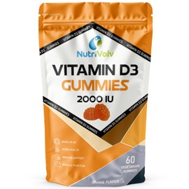 Vitamin D3 Gummies 2000 IU | 60 Chewable Vitamin D Gummies | Vegetarian | Gluten-Free | Sugar Free | Non-GMO | Orange Flavour | High Strength Vitamin D Supplement | Immune Support | by NutriVolv
