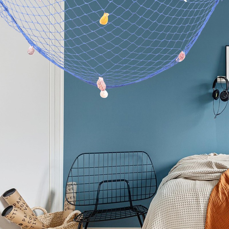 BESPORTBLE Decorative Fishing Net Wall Art Nautical Style Rope Fish