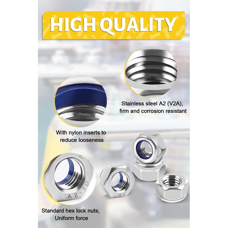 M8 Nuts DIN985 Nylock Nuts (Pack of 10) Caianwin 8mm