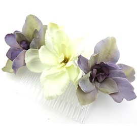 Triple Lavender and Cream White Apple Blossom Silk Hair Comb