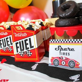 24 Race Car Popcorn Treat Boxes with 24 Checkered Flags, Black and White Racing Flag 6" x 4" (Serves 24) For Race Car Birthday Party Supplies, Monster Truck, Racing Theme Decorations by 4E's Novelty