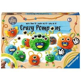 Ravensburger 18118 Be Creative Crazy Wool Colourful Pompoms Wrap and Decorate with Decorative Pieces to Crazy Monsters, from 6 Years, Yellow
