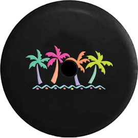JL Series Spare Tire Cover with Backup Camera Hole Tropical Palm Trees in Simple Beach Vacation Black 33 in
