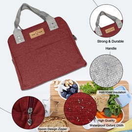 JINGSEN Lunch Bag Waterproof Reusable Lunch Bag, Leakproof Waterproof Lunch Bag for Adult Students, Durable Lunch Bag, Office Work School Shopping Travel Picnic Insulated Lunch Bag (X-Claret)