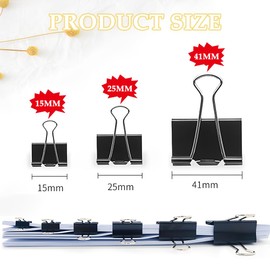 XFentech 12pcs Binder Clips - 41mm Black Metal Bulldog Clips Office Paper Clip Foldback Clips Clamps for Paperwork Extra-Strong Grip Clips for Office School Home