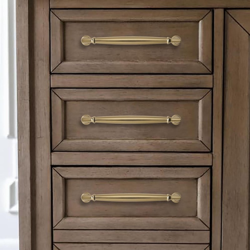 khtumeware 10 Pack 3-1/2 Inch(89mm) Brushed Brass Cabinet Pulls Heavy