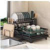 Growsun Dish Drying Rack Expandable Dish Rack for Kitchen Counter, Large Dish Drainer with Pan Holder, Stainless Steel Dish Strainer with Cup Holder and Utensil Holder (Black)