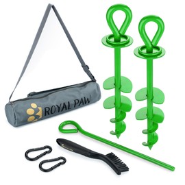 Dog Tie Out Stake - Heavy Duty Dog Stake for Large Dogs up to 210 lbs, Dog Stakes for Outside to use with Any Dog Tie Out Cable or Dog Leads for Yard (G2- Green (2-Pack))