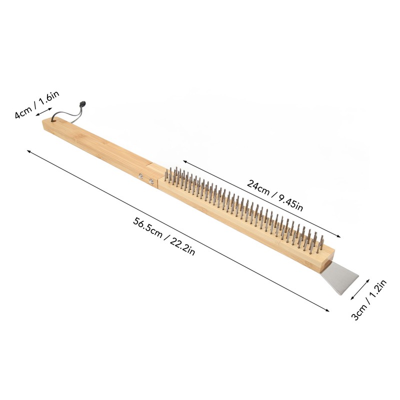 Long Pizza Oven Brush with Scraper Mounted Metal Bristles Pizza