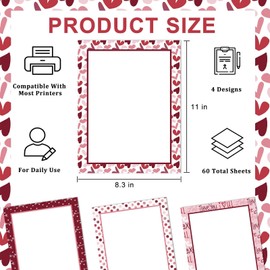EggSun Valentine’s Day Stationery Paper,Love Heart Letterhead, Valentines Holiday Letters,Valentines&Holiday Event Heart Stationery Paper For Writing Letters Office Invitations