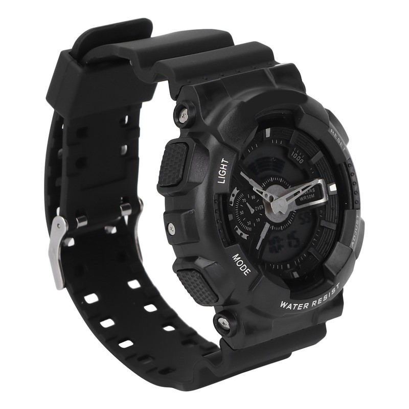 Students Electronic Watch Waterproof EL Light Dual Time Modes Digital