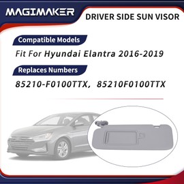 Magimaker Driver Side Sun Visor Fit for Hyundai Elantra AD 2016 2017 2018 2019 Replace 85210-F0100TTX Front Left | Sun Protection Shade | Makeup Mirror | Gray
