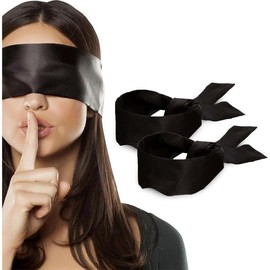 2 count Silk Satin Blindfold Eye Mask Sleep Mask Soft Satin Eye Cover Silk Sleeping mask Valentine Gift 155cm / 62" (Black+Burgundy) - Color: 2 Pc Black