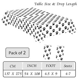SietDESEO 2 Pack Puppy Paw Print Plastic Tablecloth 54 x 108 Rectangular Plastic Dog Paw Table Cover Disposable Plastic Table Cloth for Birthday Party Baby Shower Picnic Disposable Tablecloth