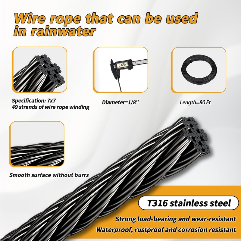 36" Black Cable Railing Kit - 4FT Adjustable Length, 2Pack