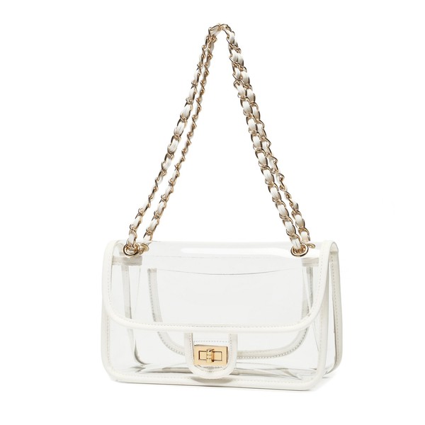 LAM GALLERY Womens PVC Clear Purse Handbag with Chain Stadium