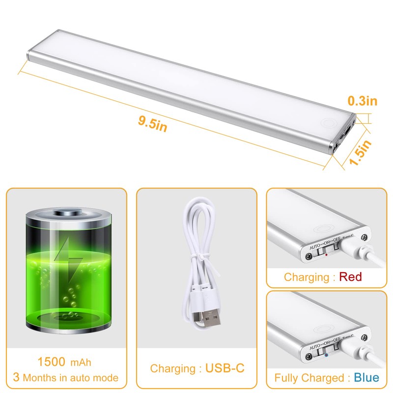 Sinocand 88 LED Motion Sensor Light,Under Counter Lighting, USB Rechargeable