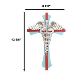 Ebros Gift Rustic Western Physician Healer Caduceus Herald's Wand Entwined Serpents Winged Wall Cross Decor Plaque Vintage Design Hanging Sculpture