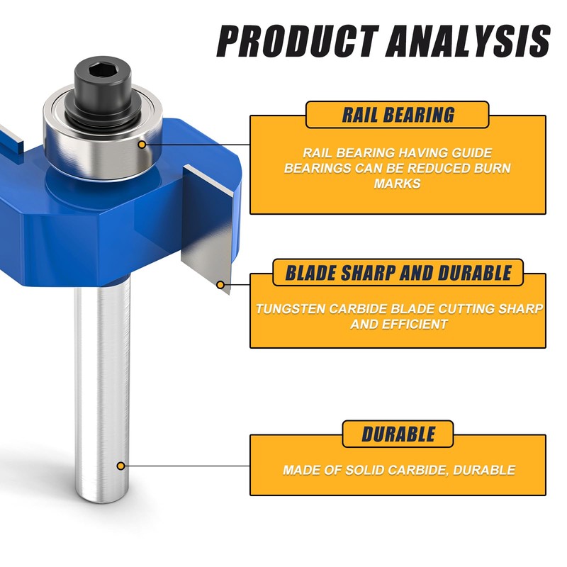 MEIGGTOOL 4Pcs Rabbet Router Bit 1/4" Shank with 6 Bearings
