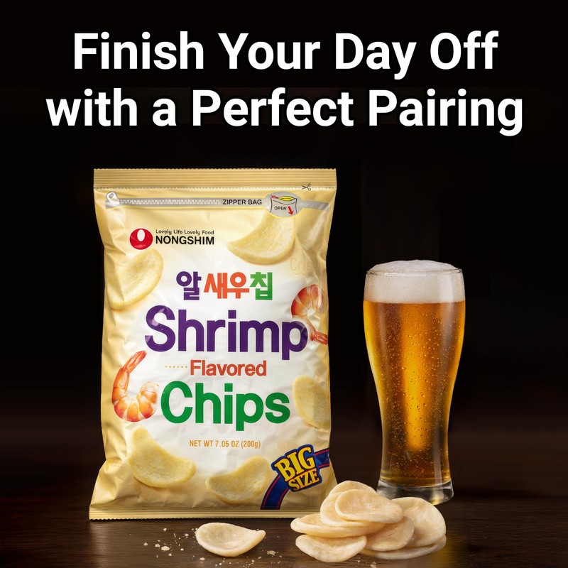 Nongshim Shrimp Flavored Chips, Light and Crispy Seafood Snack, Savory