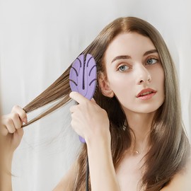 Hair Brush for Curly & Straight Hair – Wheat Straw Detangling Brush with Scalp Massage – Anti-Static, Tangle-Free, Blow-Dry Friendly – for Wet & Dry Hair (Purple)