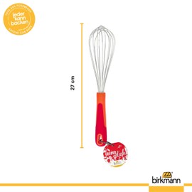 Birkmann, Colour Kitchen, Whisk Made of High-Quality Stainless Steel with Plastic Handle, BPA-Free, for Cooking and Baking, up to 100 °C, Dishwasher Safe, Red, 27 x 6.5 cm, 422377