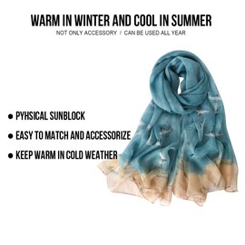 STORY OF SHANGHAI Women's Silk Scarf, 100% Silk, 30+ Colours, XXL Flowers Silk Scarf, Stole for Evening Dress, Wedding, Silk Scarf, Neckerchief, 175 x 110 cm, Crane Blue