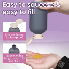 UMETASS 4 PACK 6.8 oz Plastic Travel Shampoo Bottles, Refillable Flip Cap Squeeze Bottles for Toiletries, Large Leakage-proof Travel Shampoo and Conditioner Container