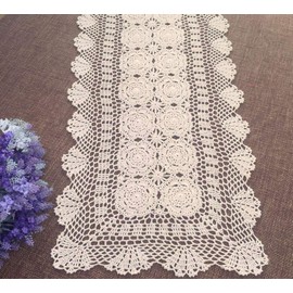 Damanni Rectangular Cotton Handmade Crochet Lace Table Runner Doilies Table Dresser Scarf Décor,16 Inch by 27 Inch，Beige