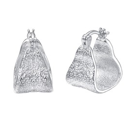 JOLCHIF Hammered Geometric Earrings for Women 14K White Gold Plated Small Chunky Hoop Earrings Jewelry