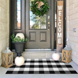IOHOUZE Buffalo Plaid Checkered Rug -24" x51“ Front Door Mats, Washable Rug for Front Porch Decor, Spring Summer Welcome Mats Outdoor, Black White Rug for Farmhouse/Entryway/Home Entrance