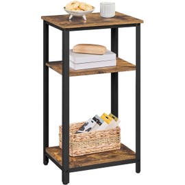 Yaheetech Large 3-Tier Tall End Table, 30 Inches High Side Table with Wooden Shelves & Strong Metal Frame for Living Room Small Space, 12 x 16 x 29.5 inches，Rustic Brown