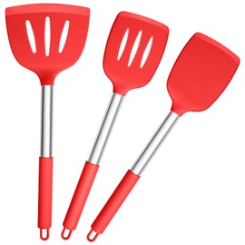 3 PCS Cooking Utensil Set, P&P CHEF Red Silicone Kitchen Utensils, Non-stick Silicone Spatula Turner for Coated Cookware, Heatproof, Healthy & Dishwasher Safe