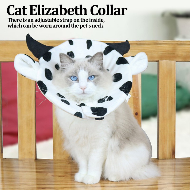 Cat Elizabeth Cone Cartoon Adjustable Cow Pattern After Surgery Recovery