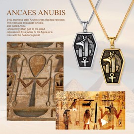 Suplight Ankh Cross Pendant Necklace for Men and Women, 18 K Gold Plated/Stainless Steel/Black Horus Eye/Anubis Anubis Anulet Chain Fashion Jewellery Accessory with Gift Box, Stainless Steel, No