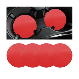 Adunsiaoto Pack of 4 Car Round Coasters, Cup Holder Carbon Fibre Pattern Mat, Car Drink Holder Coaster, Cup Holder, Insert Pad Interior Accessories (Red)