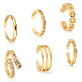 Mikovivi 6stk Gold Zehenringe, 6 Stile Offenes Verstellbares Zehenring-Set Blume Schlicht Gedreht Dreilagig Elegante Fußschmuck-Accessoires für Damen Strandparty im Sommer