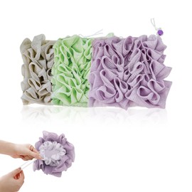 FrostyFlair Shower Sponge, Pack of 3 Shower Sponge, Body Scrubber, Exfoliating Sponge, Loofah Sponge, Green Purple Khaki, African Net Sponge