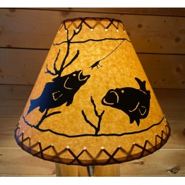 Unbranded Rustic Oiled Kraft Paper Lamp Shade with Fish Design - 14"