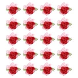PATIKIL 2.5cm Chiba Flower Ribbon for Craft Mini Satin Rose Flowers Pack of 20 Small Cloth Flower Heads DIY Sewing Applique Gift Wedding Bride Decoration Red/Pink