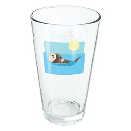 LOGOVISION Sea Otter Eating Giant Clam 16 oz Pint Glass, Tempered Glass, Printed Design & A Perfect Fan Gift | Great for Cold Beverages, Soda, Water