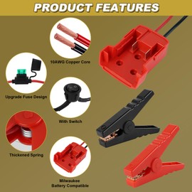 Jumper Cables Adapter with Fuse Switch for M18 18V Batteries, 1FT 10AWG Mil.Waukee Jump Starter Clamps Battery Adapter Automotive Booster Cables for Car Jump Starting Using Tool