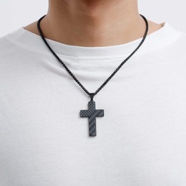 DuoDiner Black Cross Necklace for Men Boys Pendant Chain Stainless Steel American Flag Joshua 1:9 Baptism Religious Christian First Communion Confirmation Jewelry Gifts