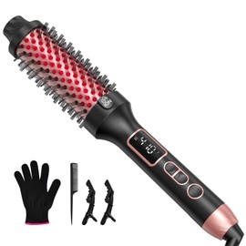 Upgraded Infrared Bounce Brush, Heated Thermal Round Brush with 5 Heat Settings & LED Display, 1.5 Inch lonic for Hair Straightener & Curling Wand, Dual Voltage, Blowout Look, Gifts for Women