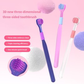 BDIKFNL 3 Sided Toothbrush with Soft bristles for Adults, fine bristles for Couples, Pregnant Women, Family Pack, Gum Protection, Tongue Cleaning, Three-Head Toothbrush Three-Piece Set