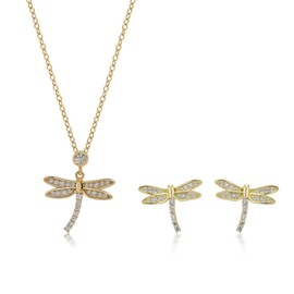 Meissa Sterling Silber Libellen-Schmuckset Halskette und Ohrringe Süße Libellen-Stecker mit Zirkonia, Gold
