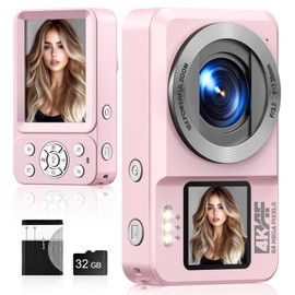 Digital Camera, 4K 64MP Dual Screens Camera, 18X Zoom, Point and Shoot Digital Cameras with Battery & 32GB TF Card, Portable Rechargeable Small Camera for Kids Teens Adult Beginner, Black