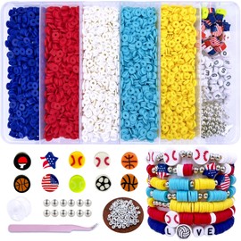 American Baseball Beads Clay Beads for Bracelets, Heishi Beads for Stackable Bracelets for Women, Polymer Clay Beads for Friendship Bracelet Kit, 5000 pcs Flat Beads for Jewelry Making and Crafts