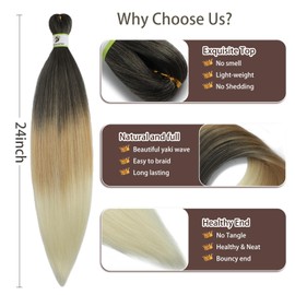 Pre Stretched Braiding Hair Omber - 24inch 8 Packs Braid Crochet Hair Hot Water Setting Professional Soft Yaki Texture (4/27/613)